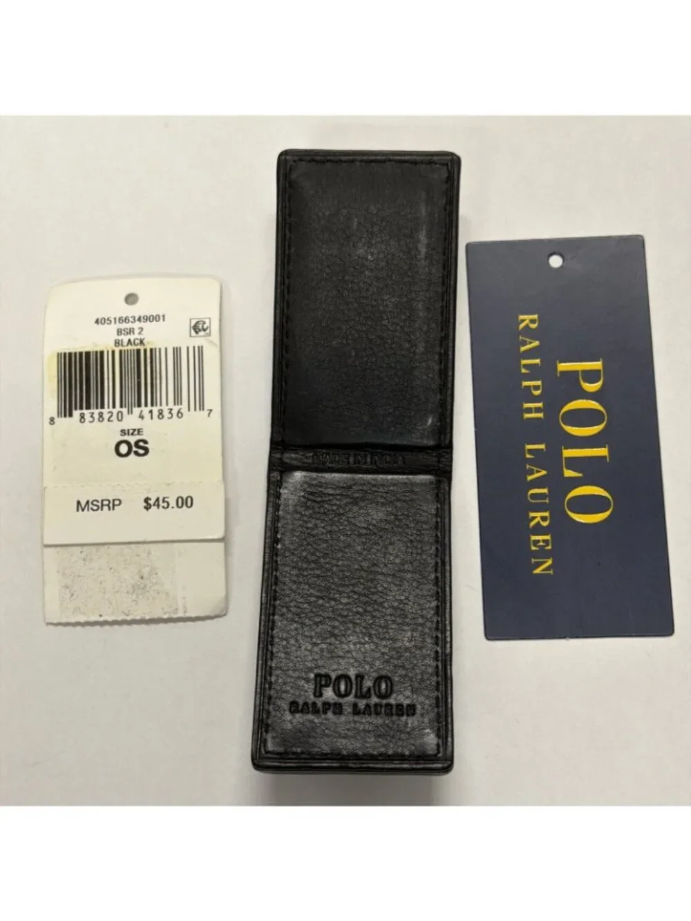 Polo Ralph Lauren Black Pebbled Leather Magnetic Money Clip